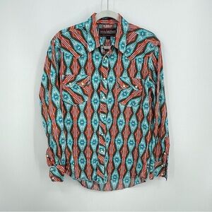 Dale Brisby Rock and Roll Cowboy Aztec Print Shirt Size Small western